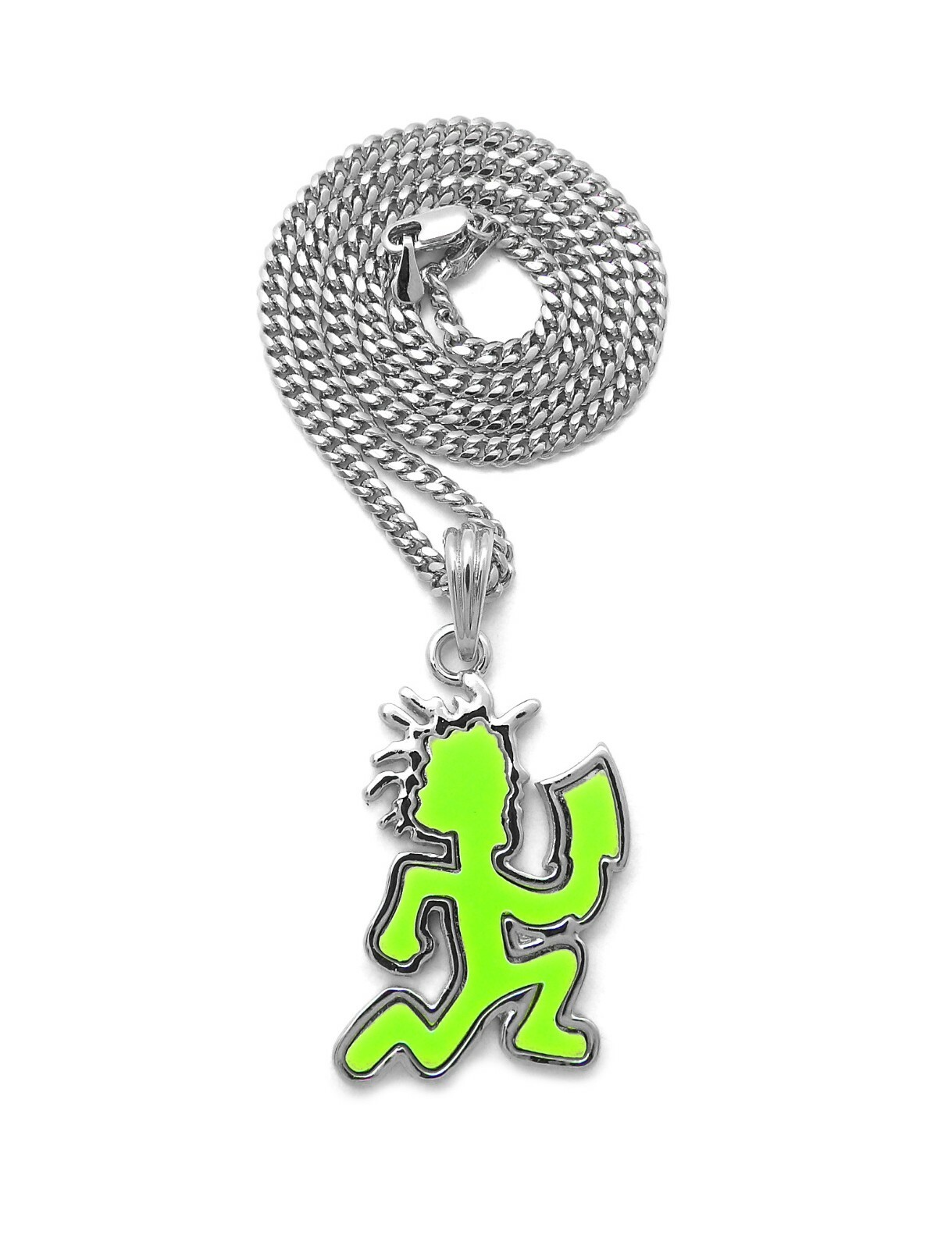 Green Color Hatchet Man Pendant Box, Cuban, Rope Chain Hip Hop Necklace XSP262GN