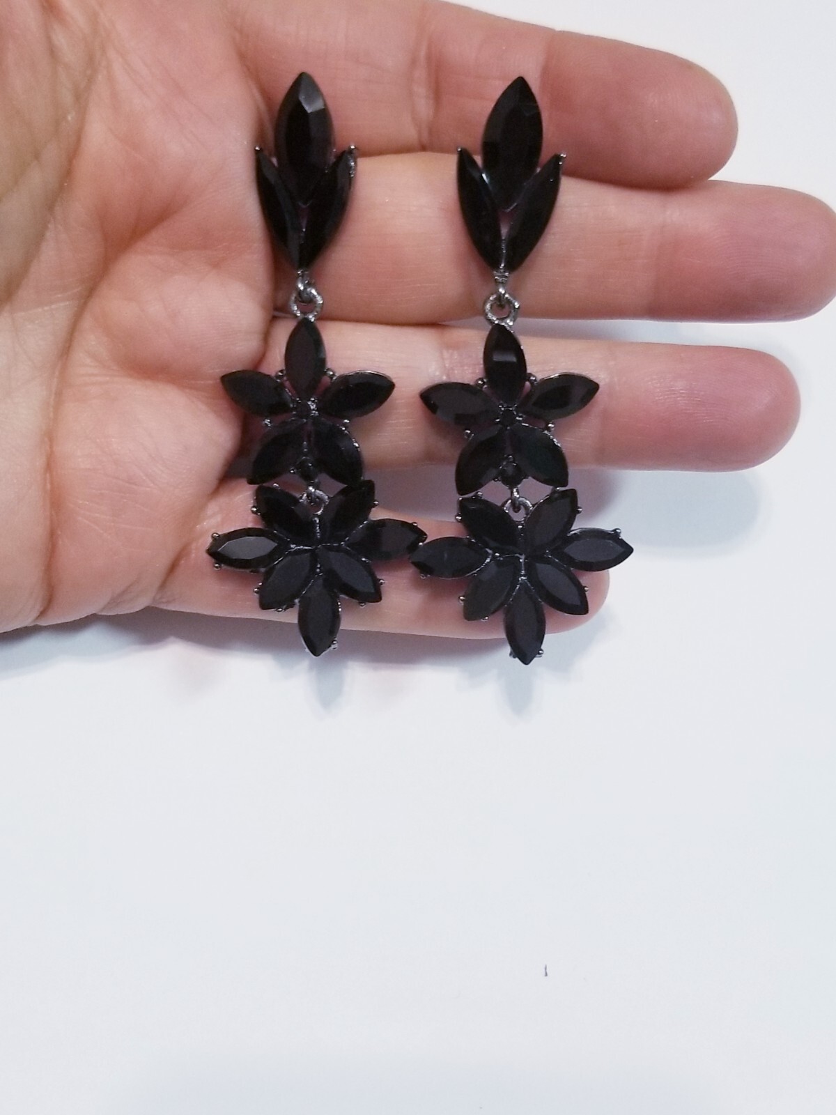Bridesmaid Drop Dangle Chandelier Earrings 2.8 in Black Rhinestone Pageant Prom