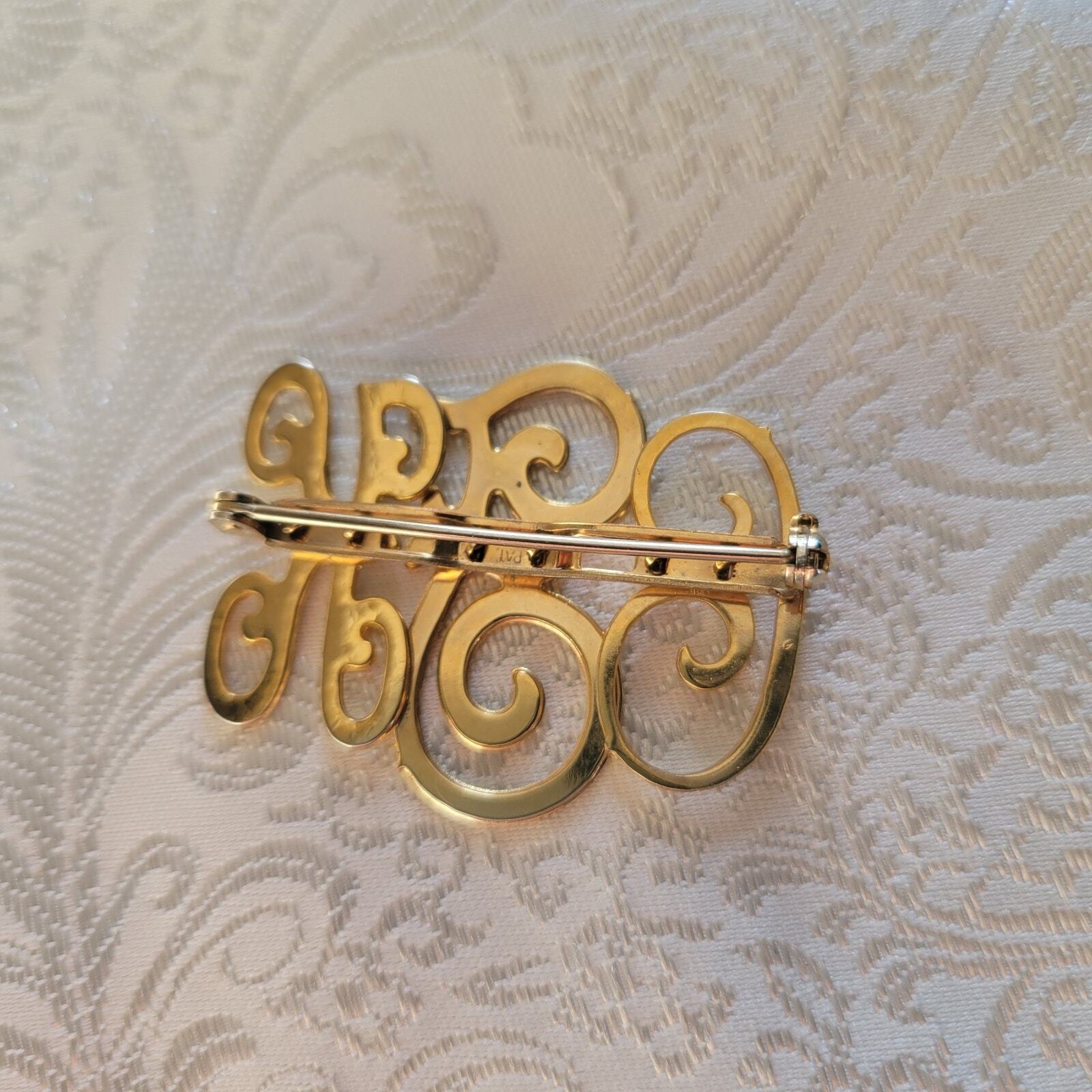 C K F initials brooch personalized monogram pin gold tone letters gift present