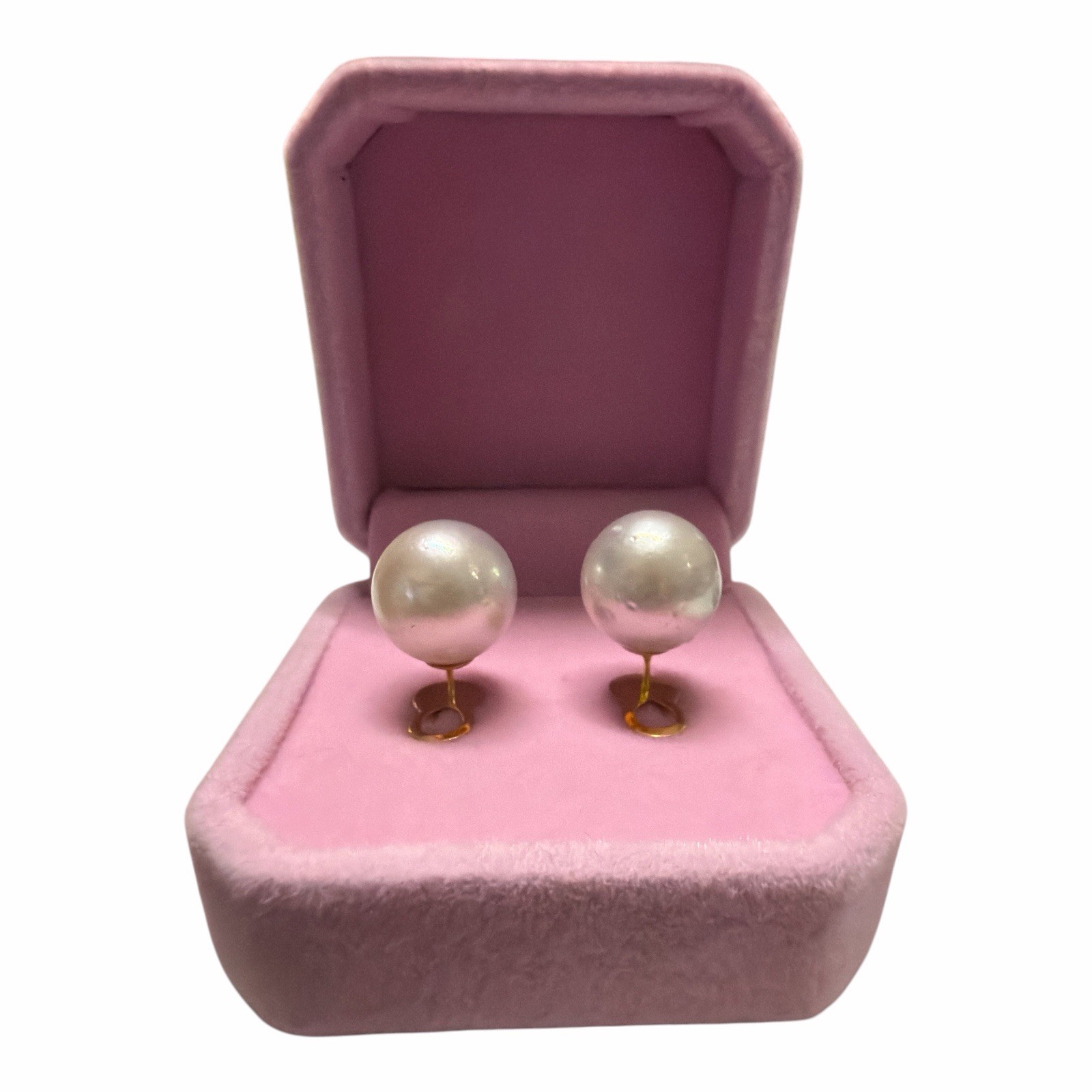 12.3-12.4mm South Sea Pearl Silvery White Stud Earrings 14k Gold Pawnable