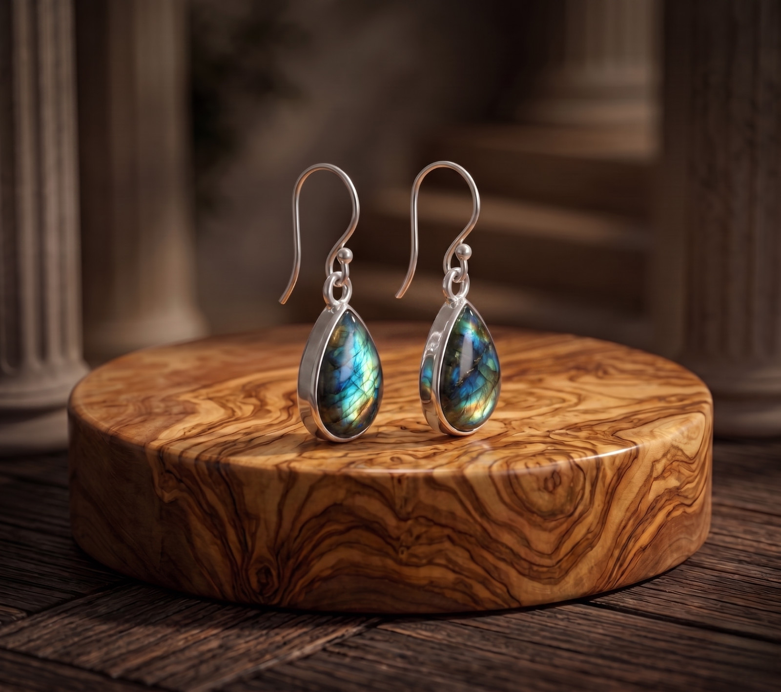 Natural Labradorite Gemstone Womens Earrings 925 Sterling Silver Handmade Gift