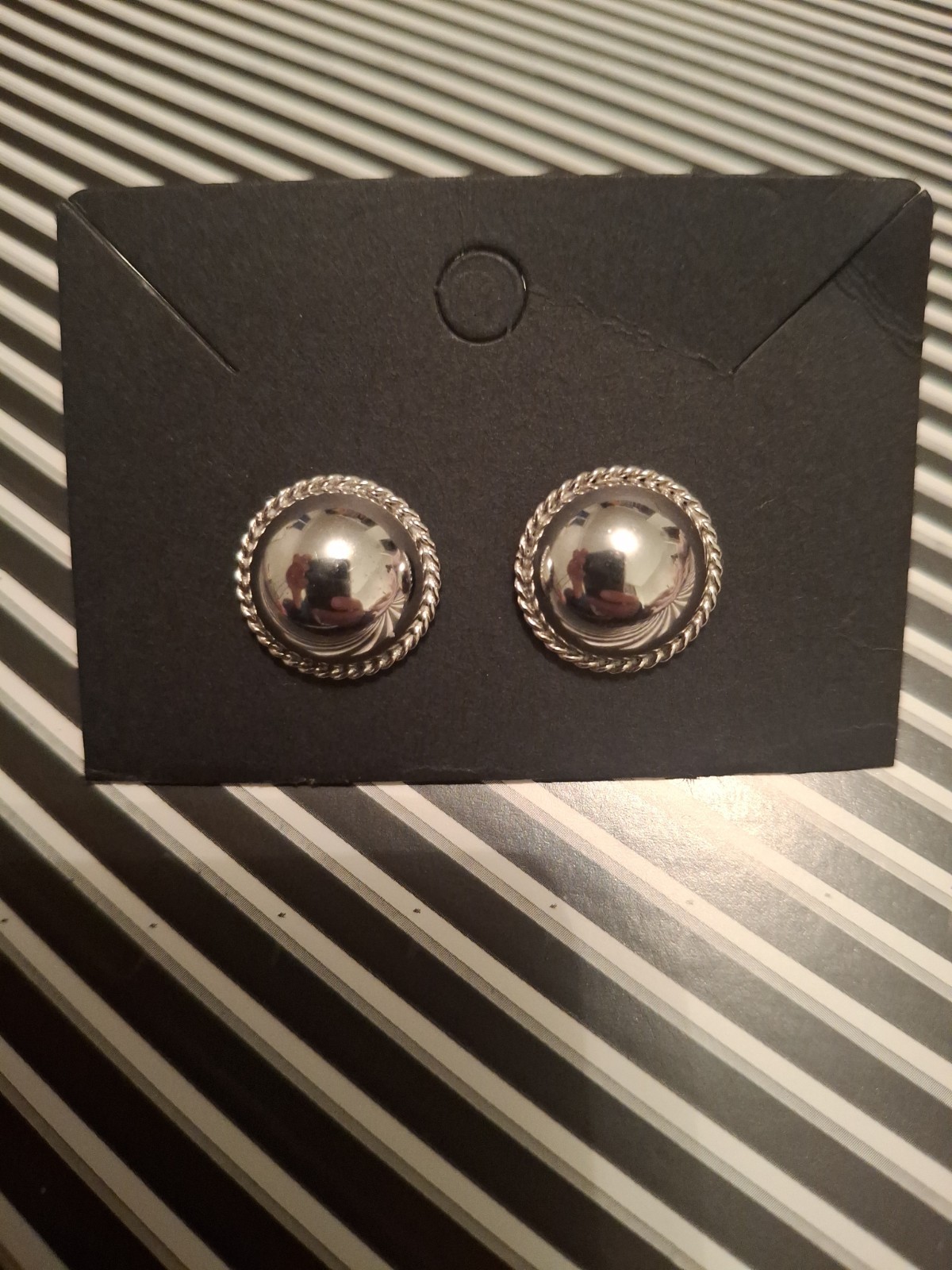 Carla Sterl. Silver Dome Stud Rope Bezel Minimalist Modernist Pierced Earrings