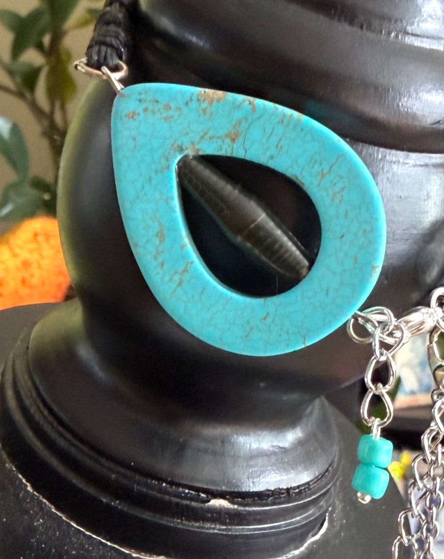 Fine blue turquoise cuff Bracelet jewelry for women Handmade macrame boho stile