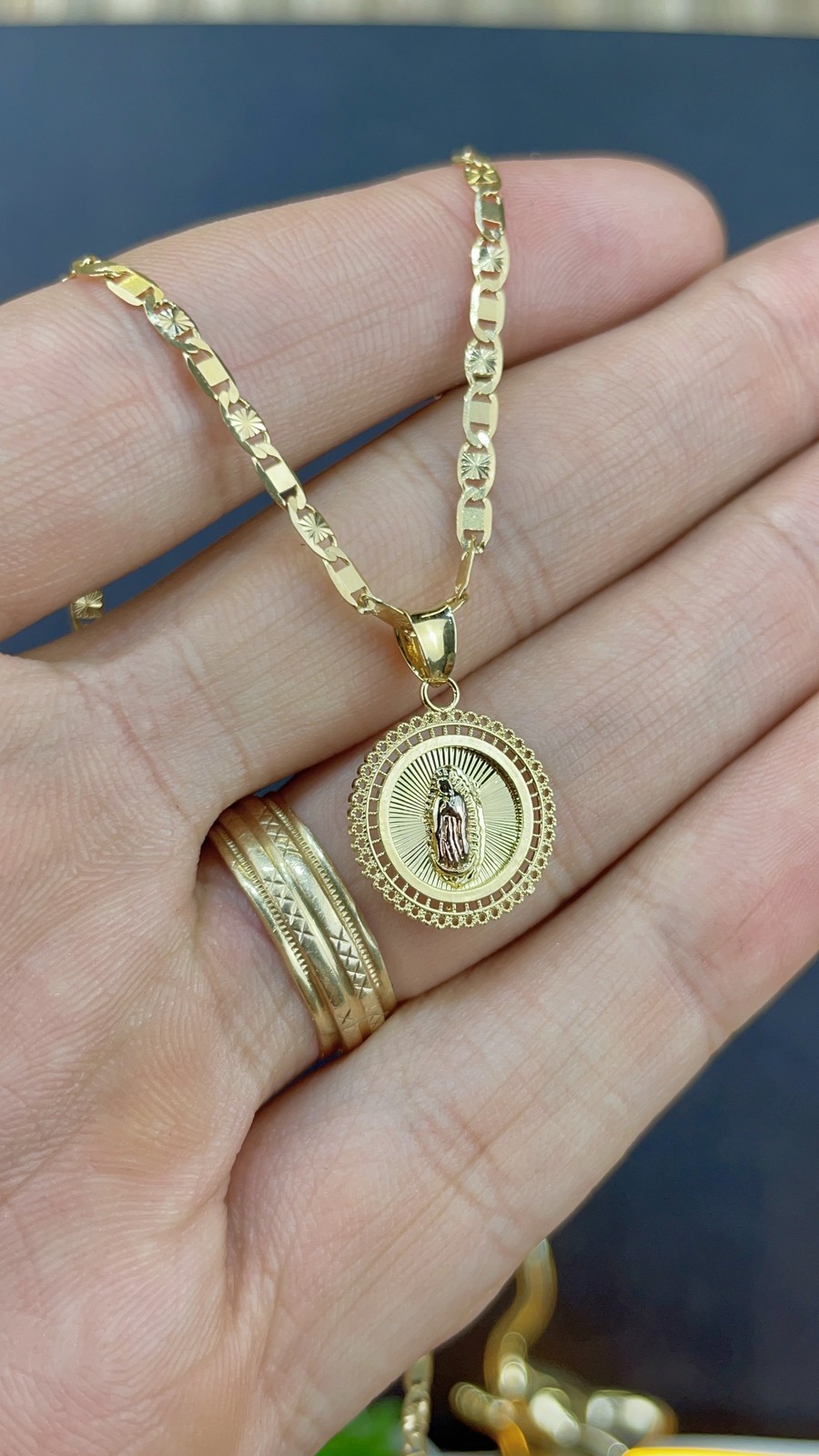 Minimalist Virgen de Guadalupe Necklace Pendant 17×15 for Womens Valentino Chain