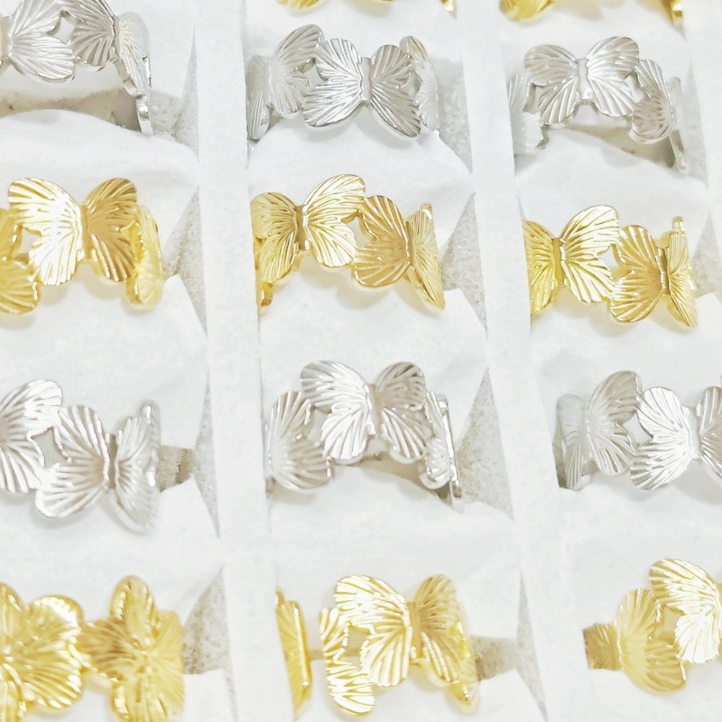 36 Pcs 8mm Butterfly Stainless Rings Dual Color Open Unisex Stackable Jewelry