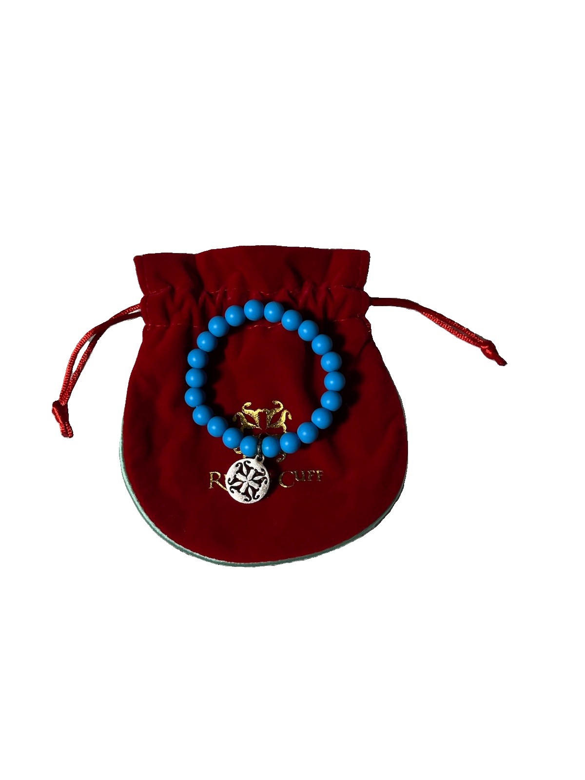 Rustic Cuff Blue Round Beaded Stretch Bracelet with Dangle Tree Charm