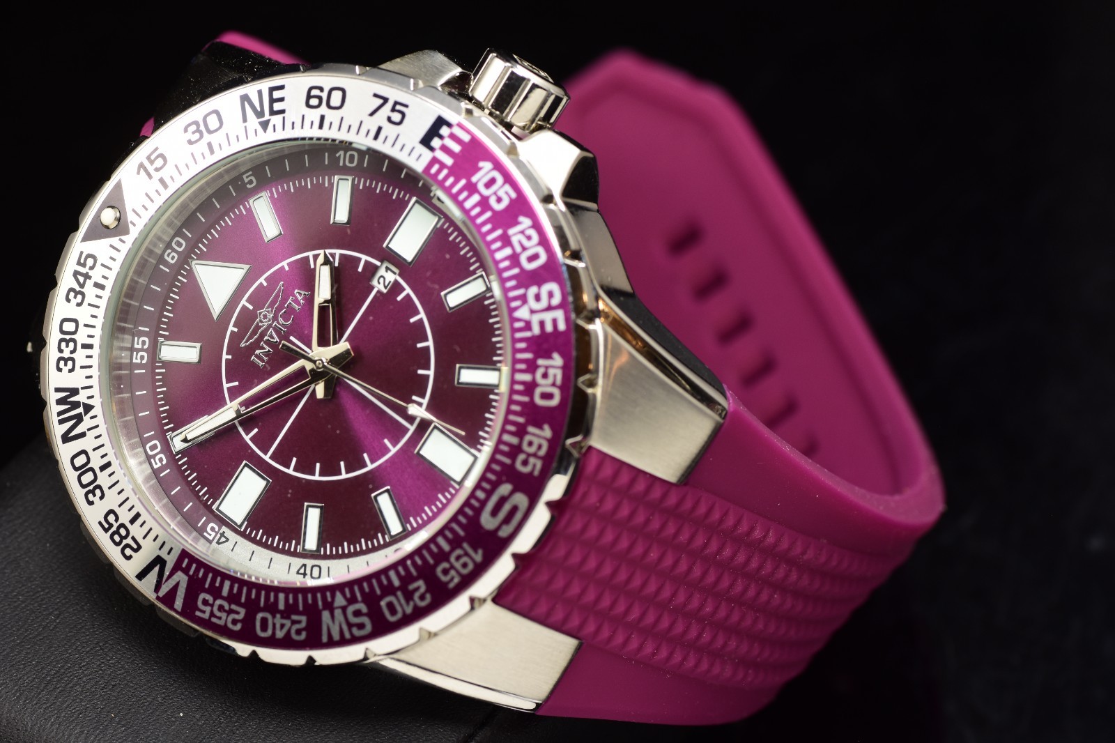RARE Invicta Men’s Aviator 52mm Dial Compass Bezel Purple Tone Quartz Watch