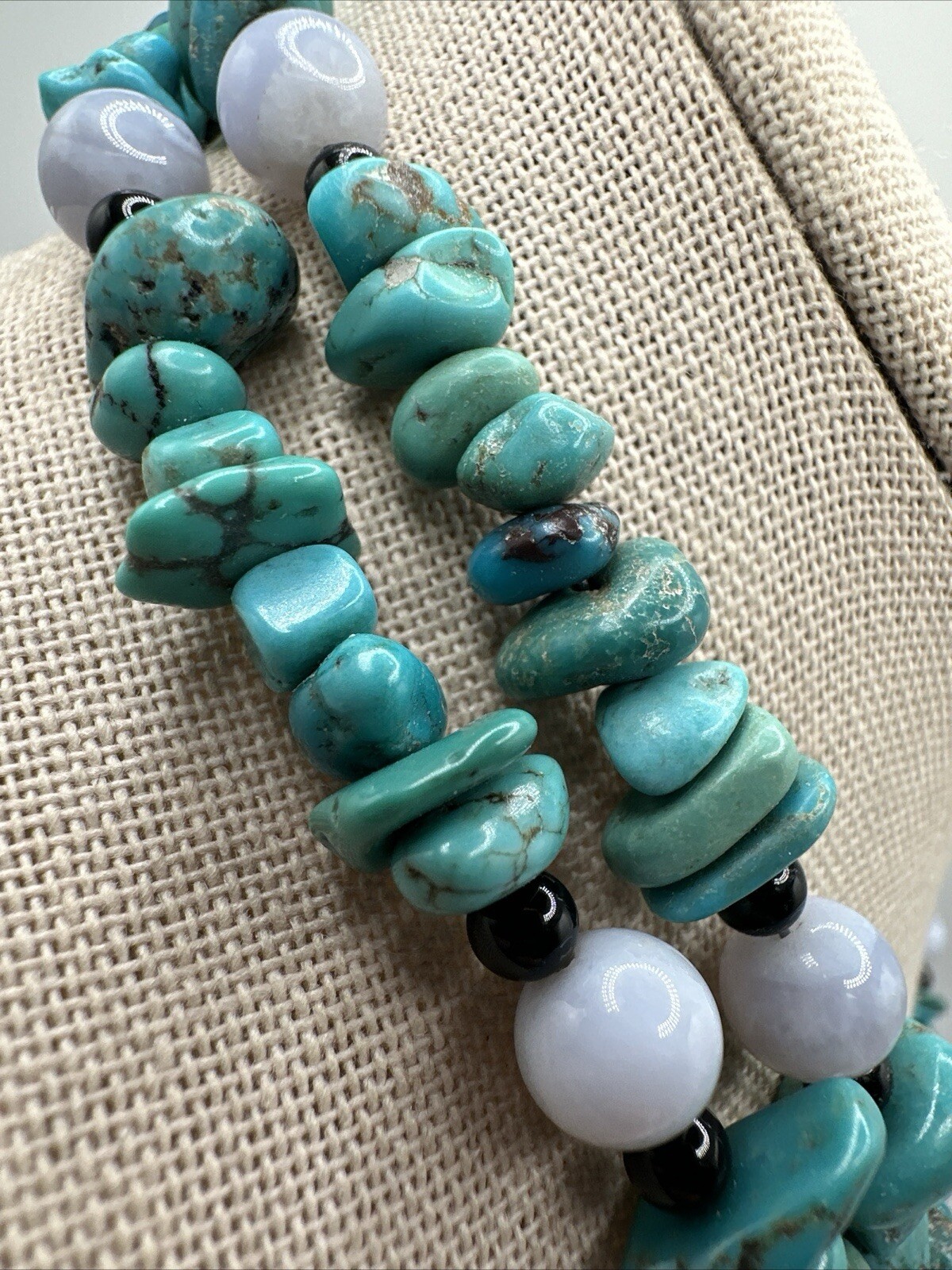 Mine Finds By Jay King Long Turquoise Blue Lace Agate & Chalcedony 925 Necklace
