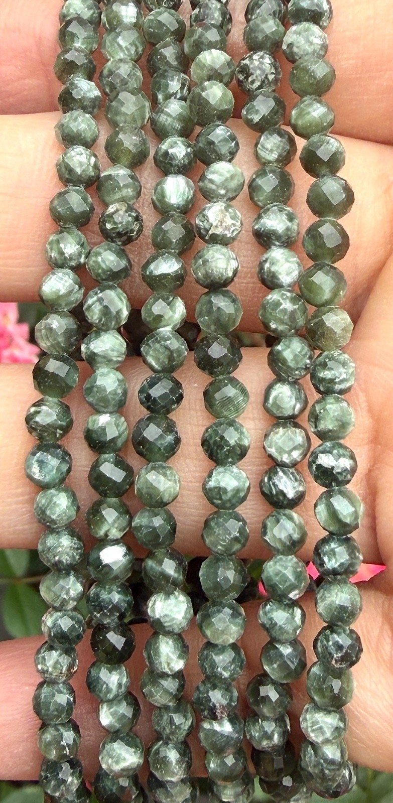 Wholesale 6 Pcs 4mm Seraphinite Faceted Natural Crystal Stretch Bracelet 7.5″