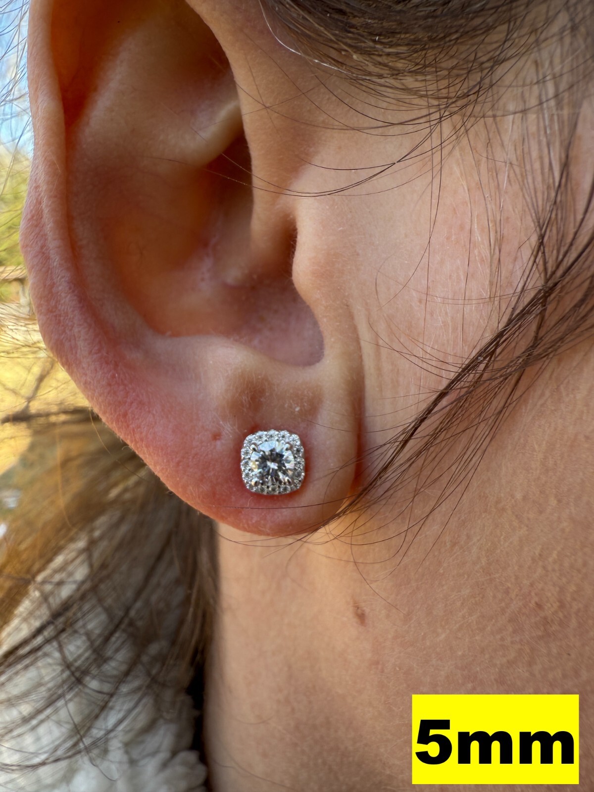 Real Moissanite Square Halo Stud Earrings 925 Silver Hip Hop Mens Ladies Iced