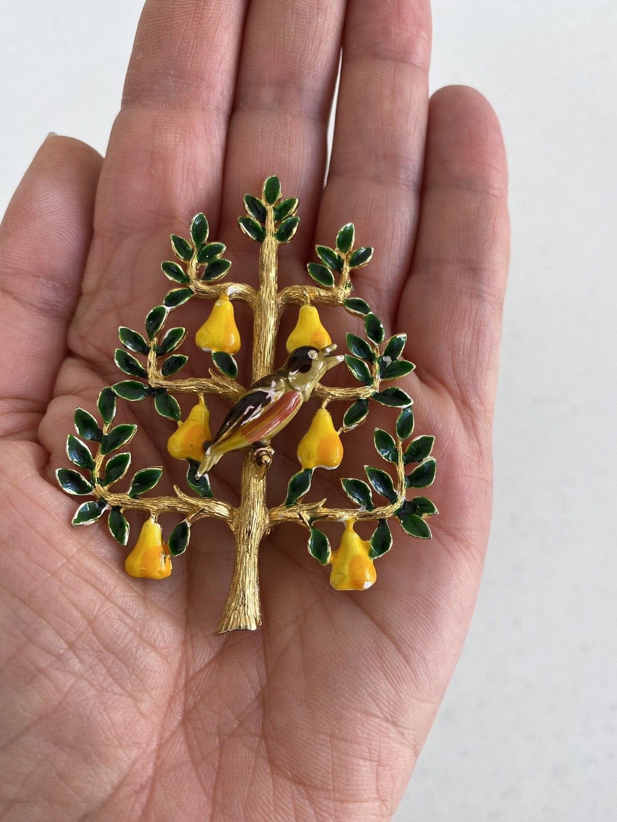 Vintage Cadoro Brooch Partridge Pear Tree Enamel Brooch 12 Days Christmas 60s