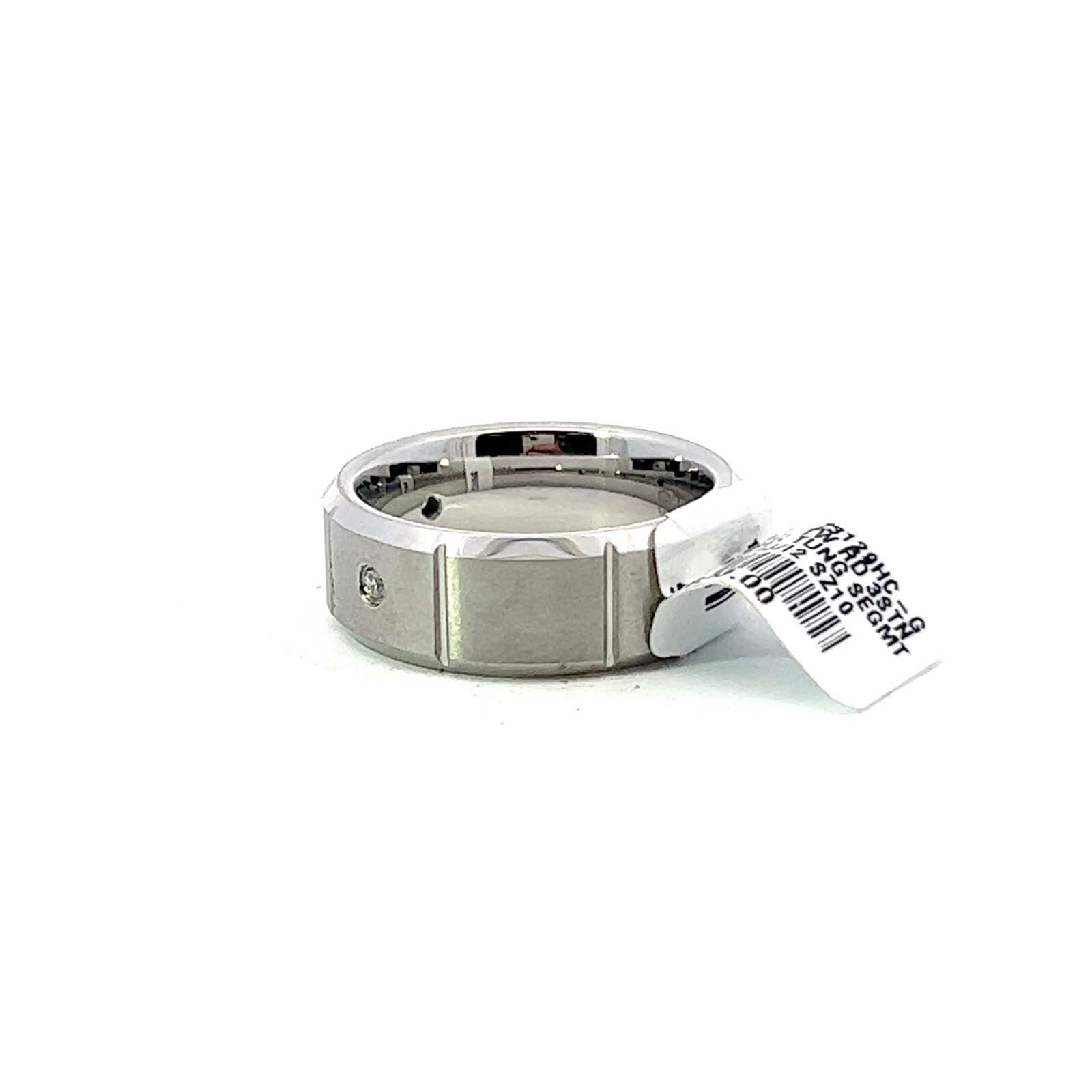 Triton 8mm White Tungsten .10ctw Diamond Accent Vertical Grooved Band Ring