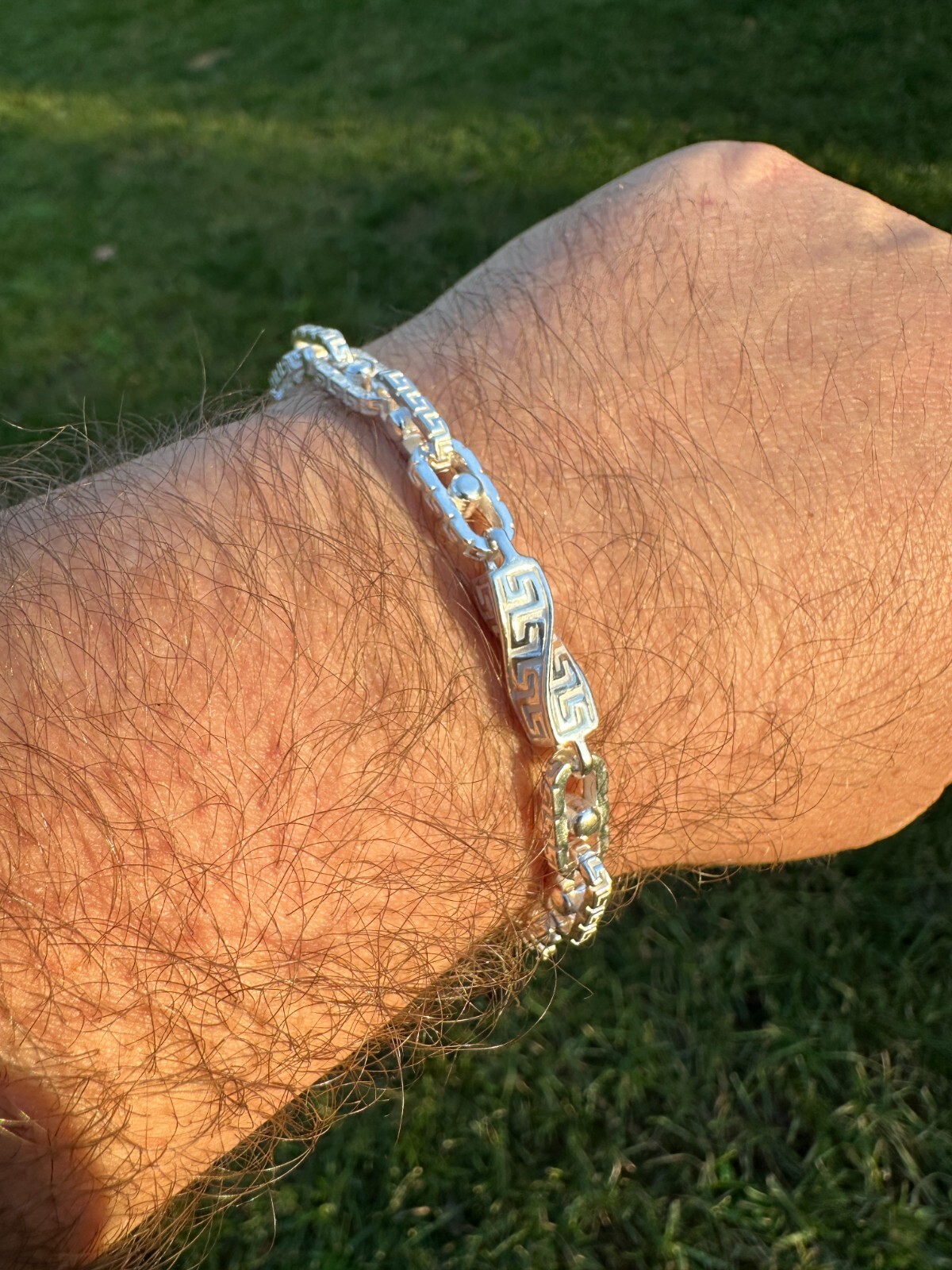 925 Sterling Silver Custom Greek Key Hermes Rolo Link Chain Necklace Bracelet