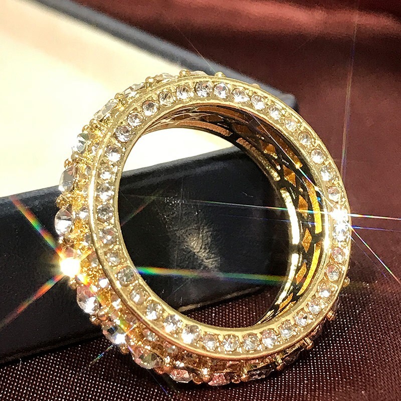 2.15CT Simulated Diamond Rings 18K Yellow Gold Plated Rings Gift For Girlfriend