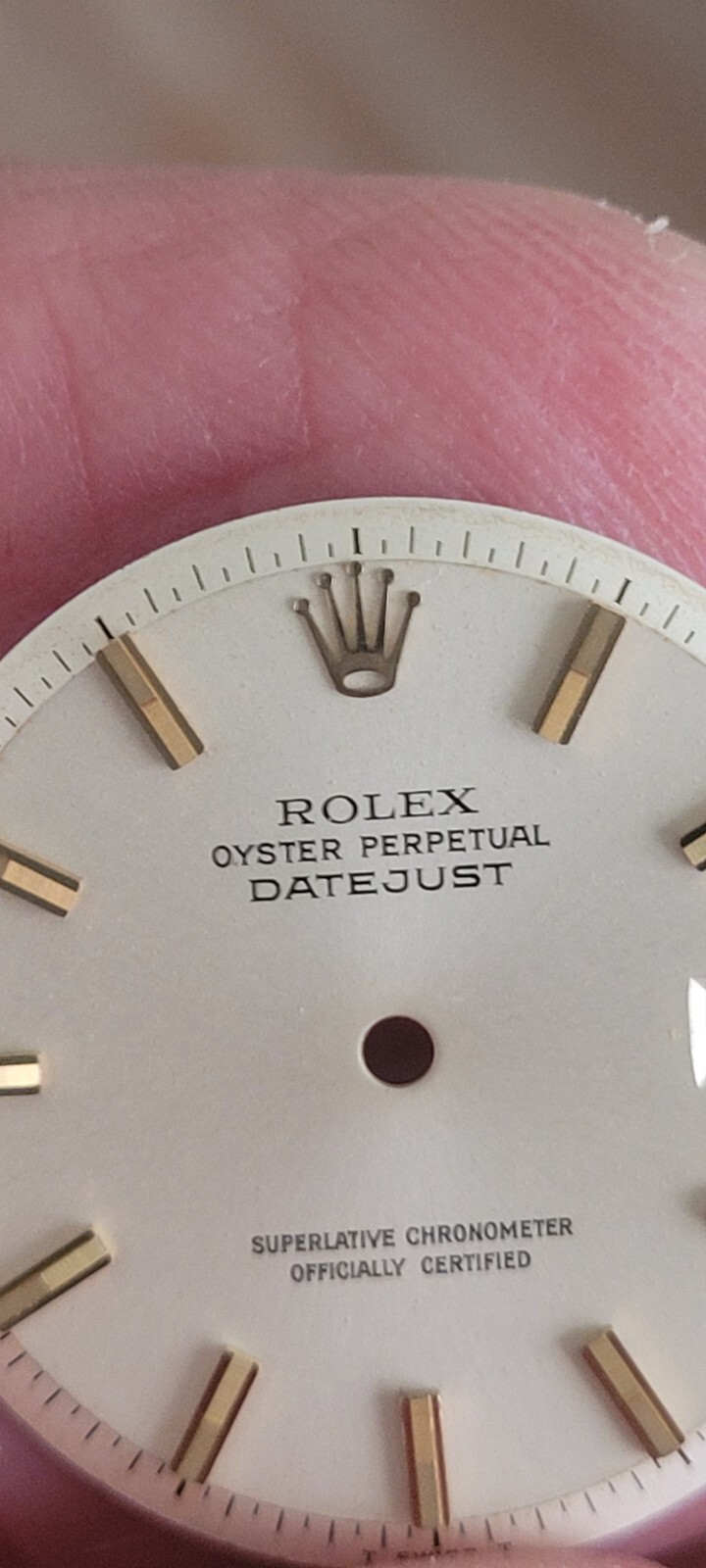Rolex 100% genuine pie pan 36 mm non quick set 1601 dial silver rare markers!