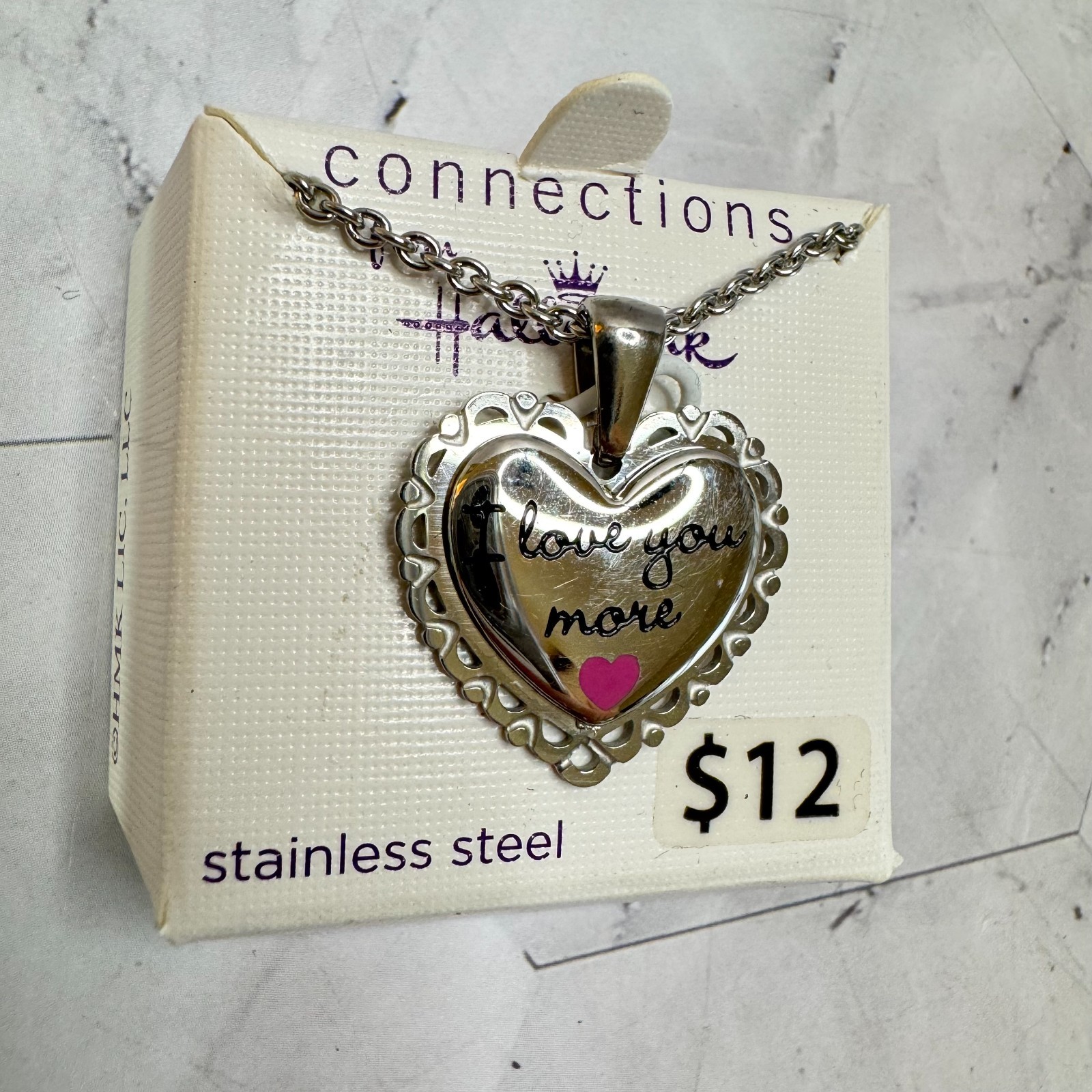 Connections From Hallmark Necklace Stainless Steel I Love You More Heart 15-17″