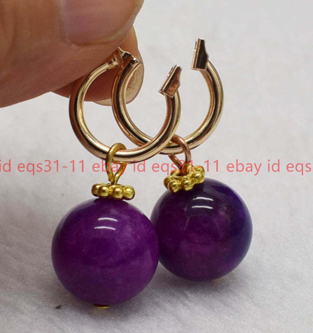 Wonderful 14mm Purple Sugilite Round Gemstone Beads Leveback Earrings