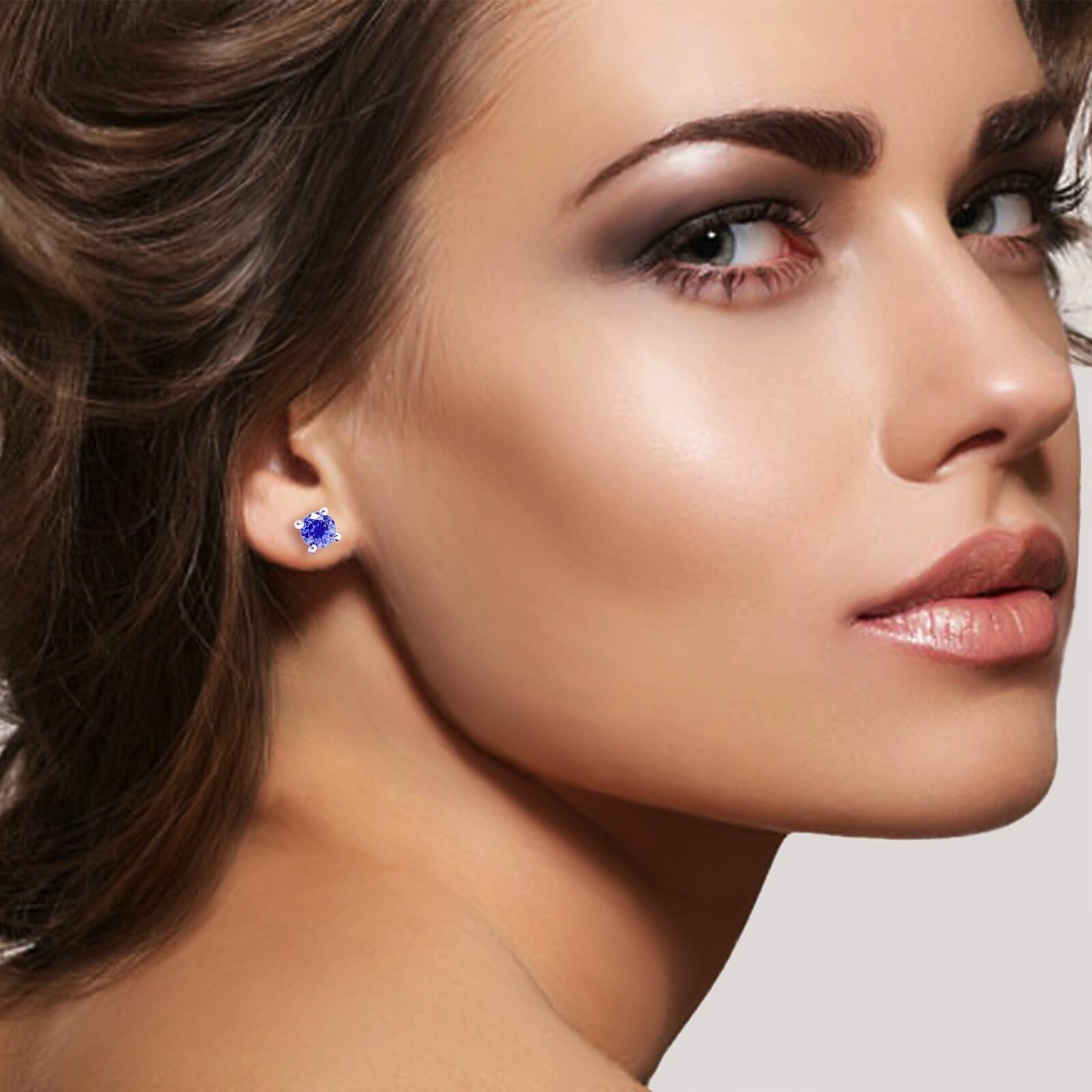 925 Sterling Silver 2.00ct Tanzanite Round 6mm Stud Earrings Women