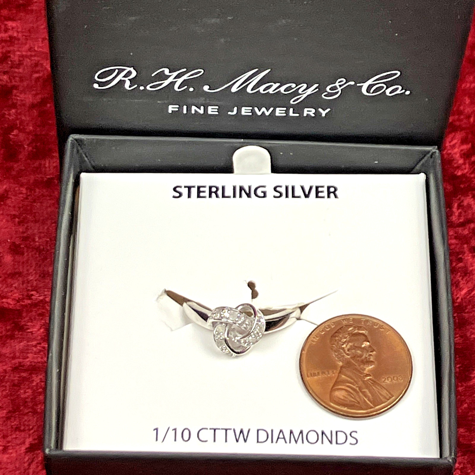 Macy’s Diamond Love Knot Ring Sterling Silver 1/10cttw Size 7 Orig. $100