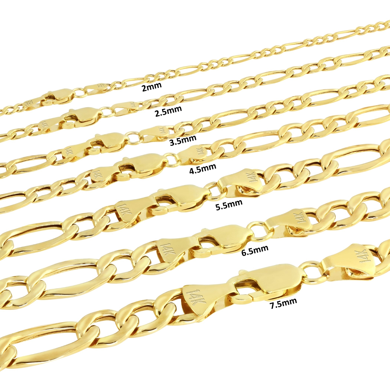 14K Yellow Gold 3.5mm-7mm Italian Figaro Chain Link Bracelet Mens Women 7″ 8″ 9″