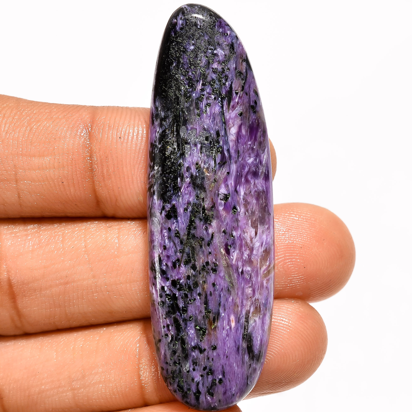 Natural Charoite Fancy Shape Cabochon Loose Gemstone 49 Ct. 54X17X5 mm EE-37890
