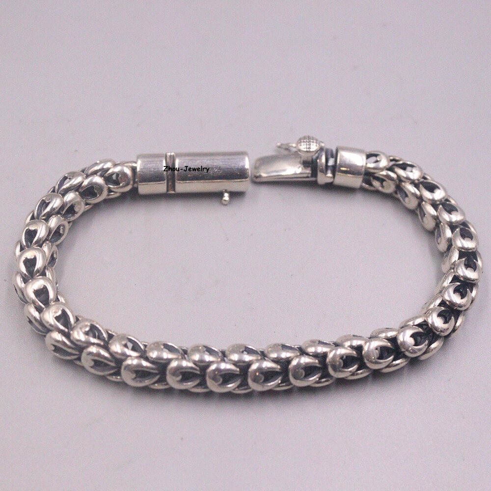Pure S925 Sterling Silver Chain 8mm Phoenix Tail Link Bracelet 53-54g 8.26inch