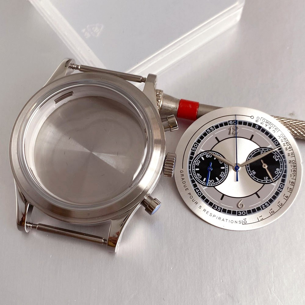 38mm Retro Stainless Steel Watch Case Dial For Miyota OS20 Chronograph Quartz