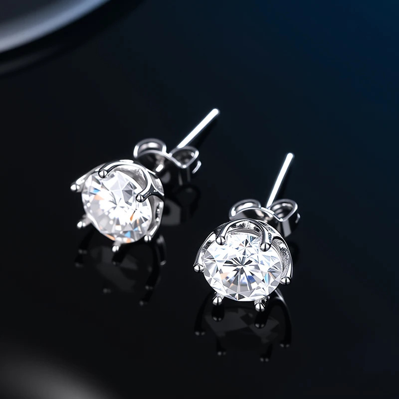 100% Real Sterling Silver S925 Moissanite Stud Earrings D VVS1 Pass GRA Test