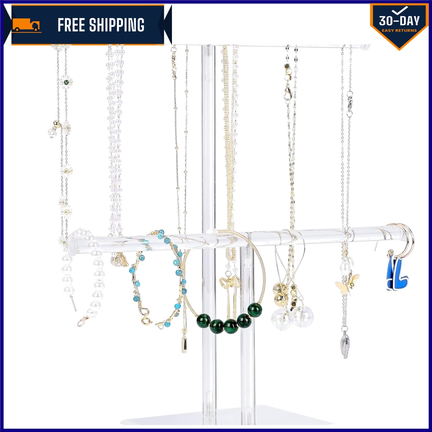 Stylish Acrylic Jewelry Holder – 2-Tier Necklace & Bracelet Display for Gifting