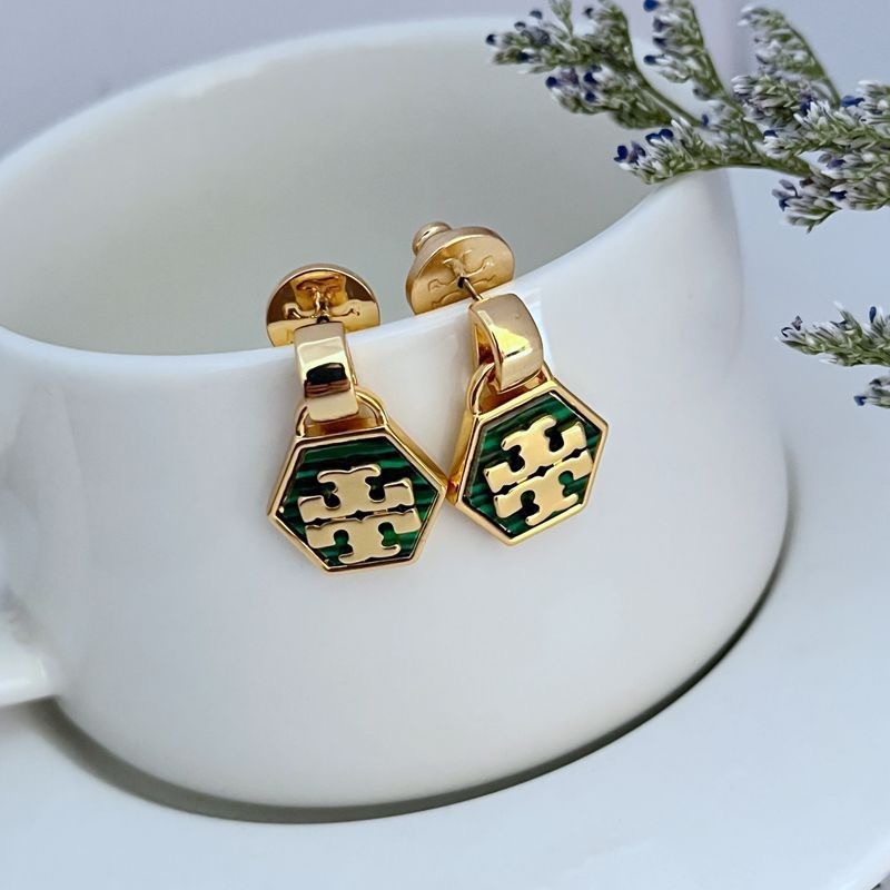 New Tory Kira Hexagon Logo Earrings with Jewelry Pouch Size:2.4*1.7cm