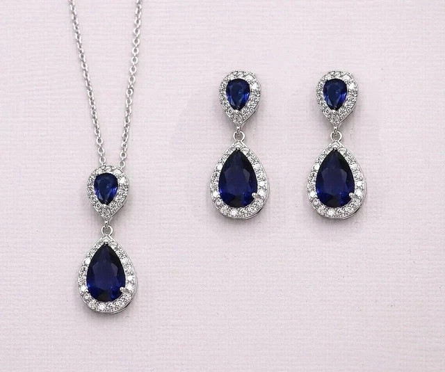 Lab Created Blue Sapphire 5CT Pear Cut Women’s Pendent Set 14K White Gold Plated