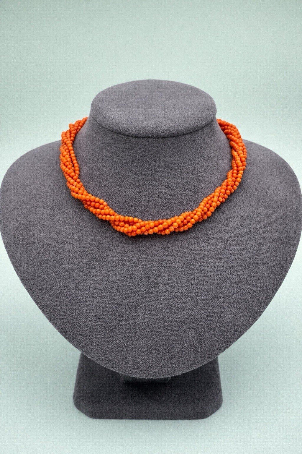 Natural Mediterranean Coral Necklace 5 Strands Tea Towel 925 Silver Made In Italy