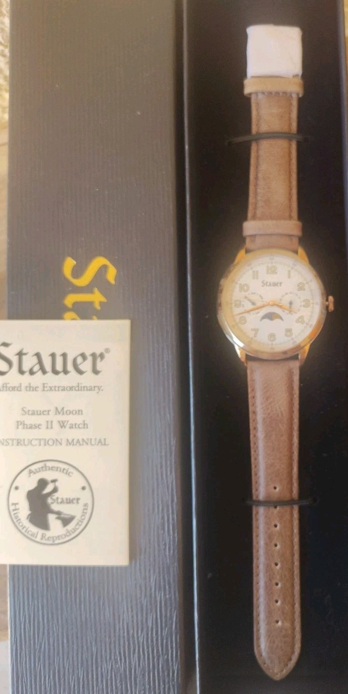 Men’s Authentic Stauer Moon Phase II Brown Leather Band NEW In Box