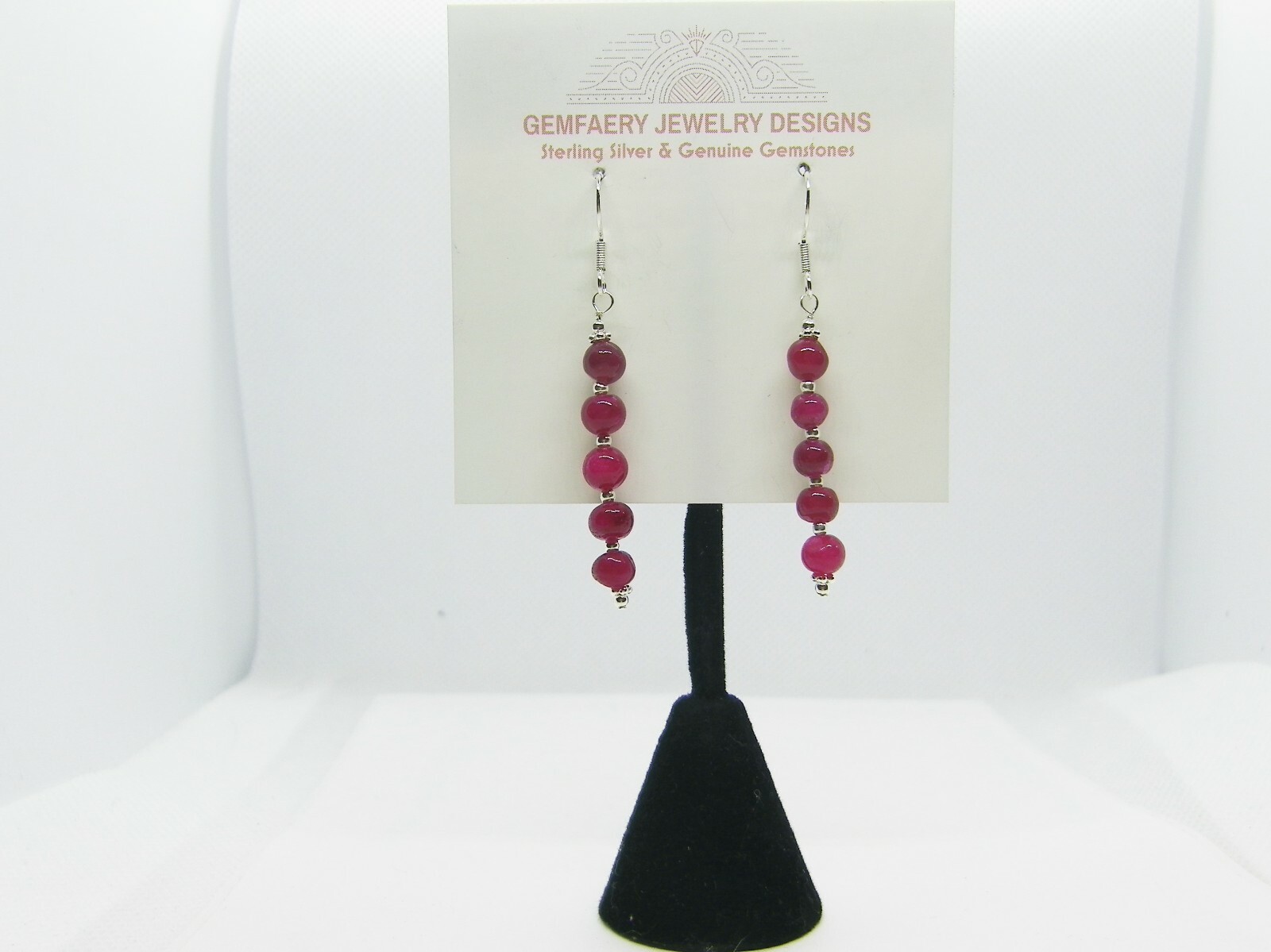 Sterling Silver Natural RUBY Gemstone Dangle Earrings #1799…Handmade USA