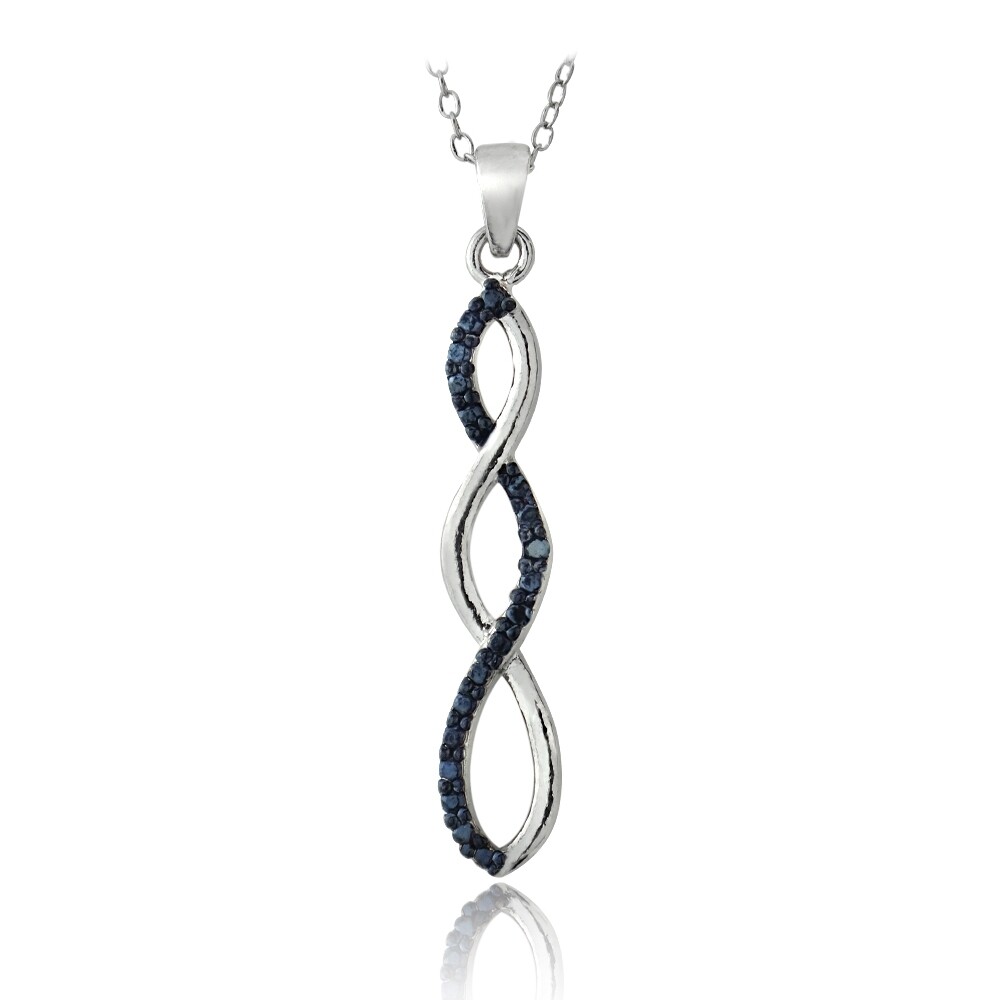 925 Silver Blue Diamond Accent Infinity Pendant, 18″