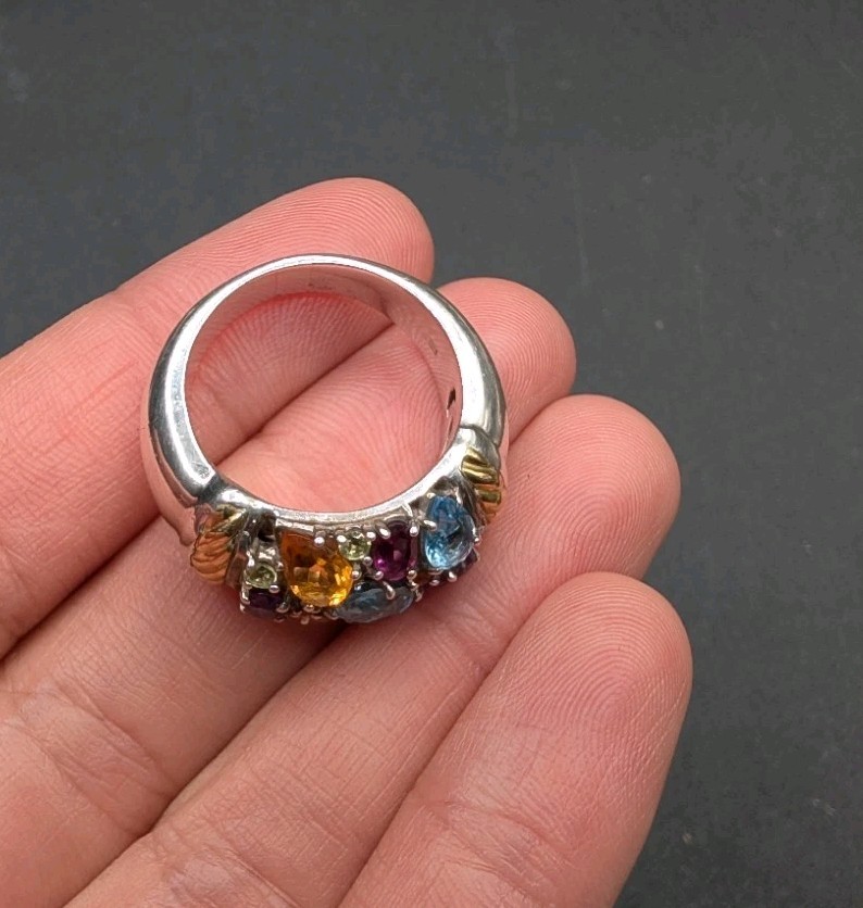 EFFY Sterling Silver 925 Gold Accent Multi Gemstone Cluster Ring Size 8