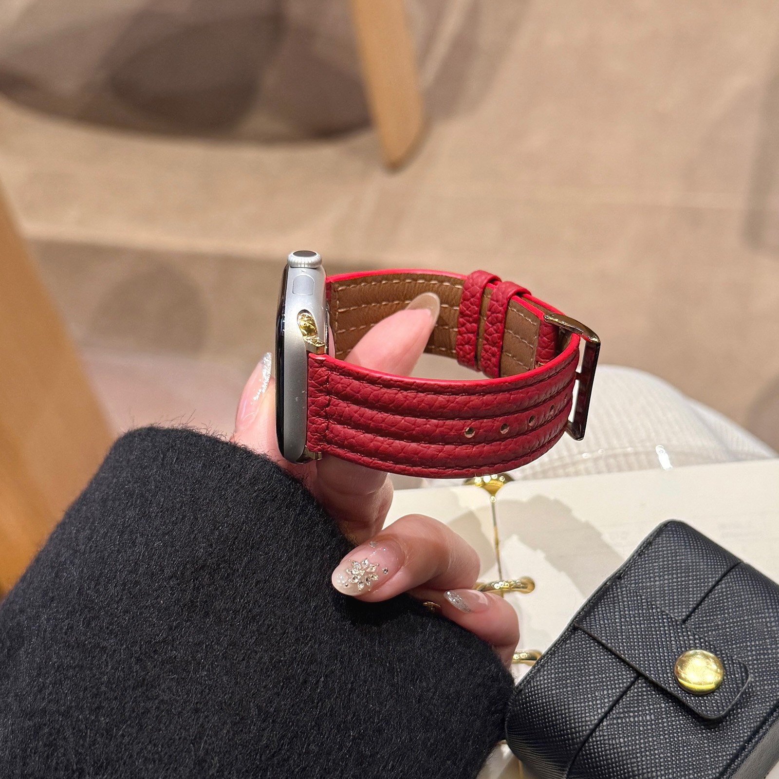 Premium Lychee Pattern Leather Strap For iWatch Series 11 10 9 8 7 SE Ultra 3/2