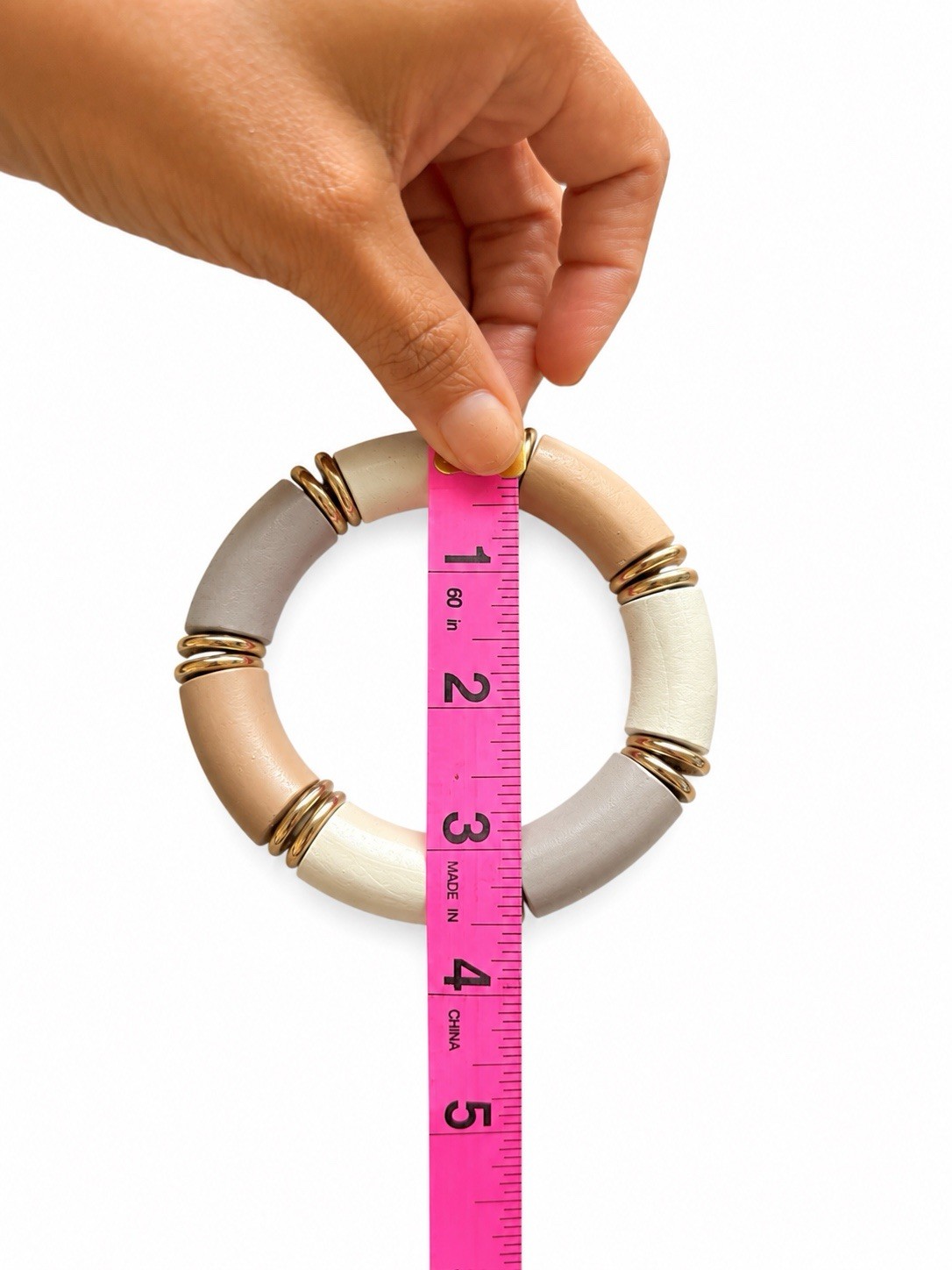 Chunky Color Block Stretch Round Bangle Bracelet Beige Gray Gold Tone