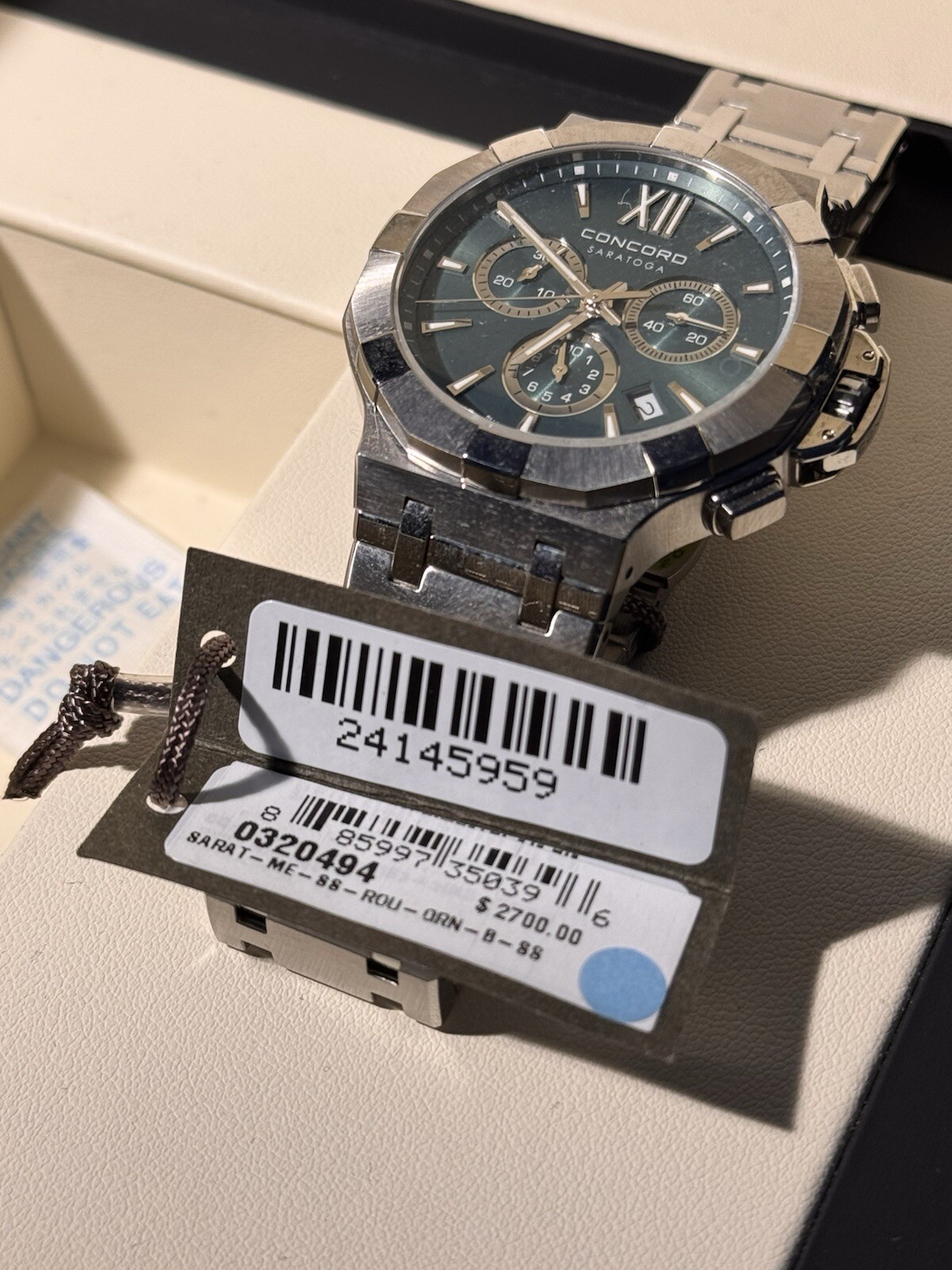 Concord Saratoga Stainless Steel Green Chronograph Swiss Movement Sapphire Face