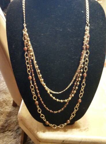 Necklace Beaded Gold Tone Multi Chain STATEMENT Charter Club $60 Brown BEAD $42