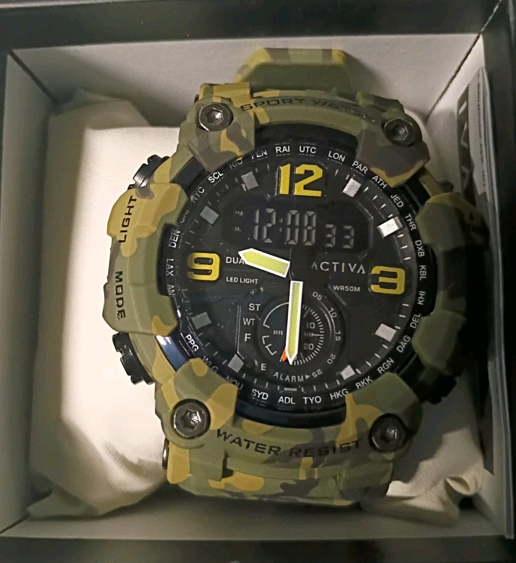 32- Activa x Invicta Black-Ops Men’s 56mm Digital Watch Army Green Camo ACW1637
