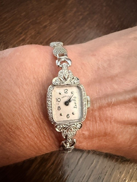 Vintage Lady’s Hamilton 14K White Gold Watch Head with Diamonds-17 Jewels