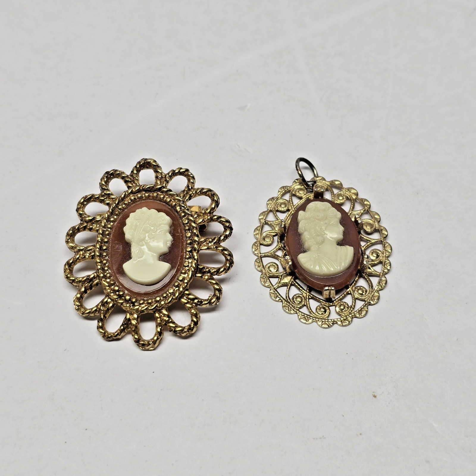 Faux CAMEO Lady Pendant and Brooch ( 2 pieces)