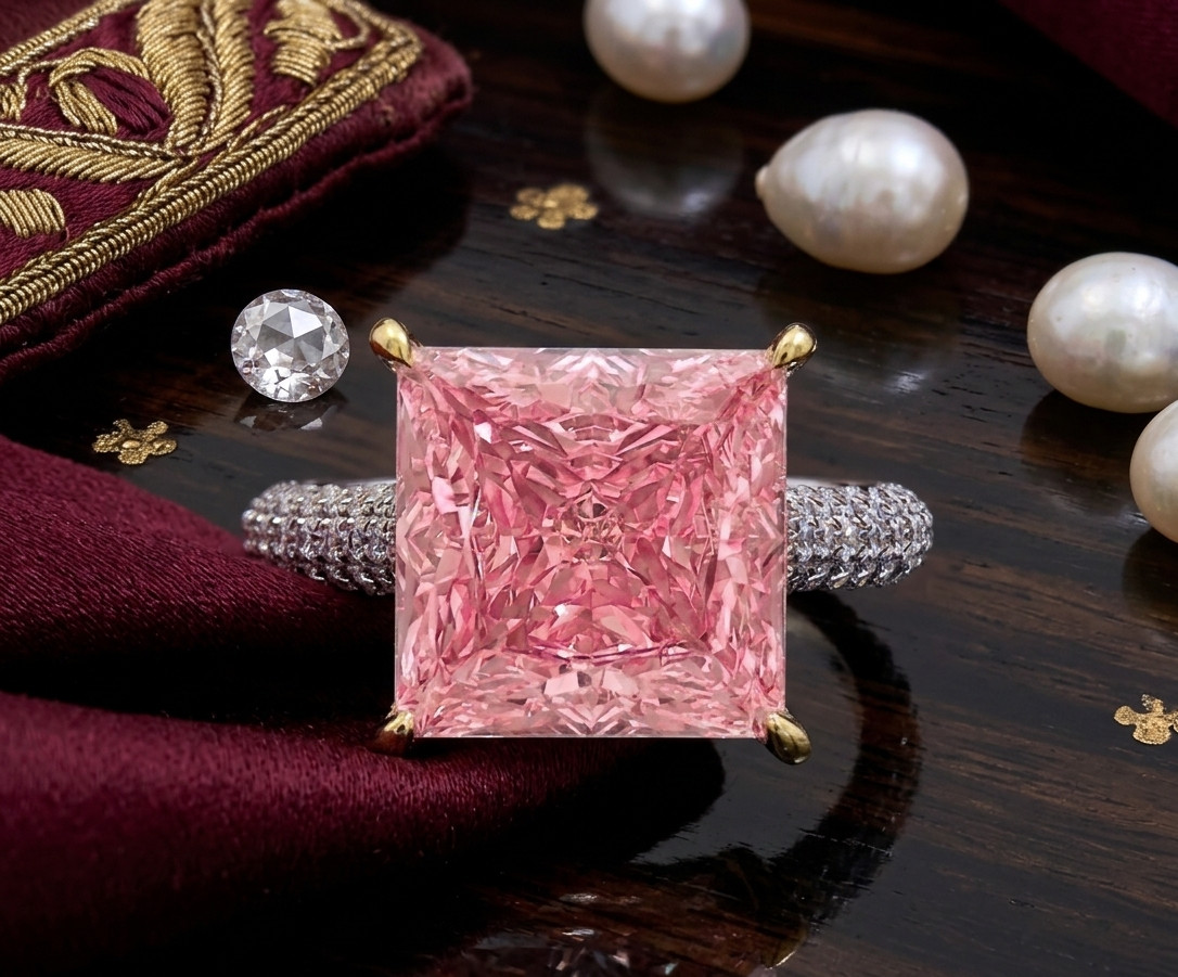 6.40 Ct Certified Princess Cut Pink Natural Diamond Engagement Ring Great Shine
