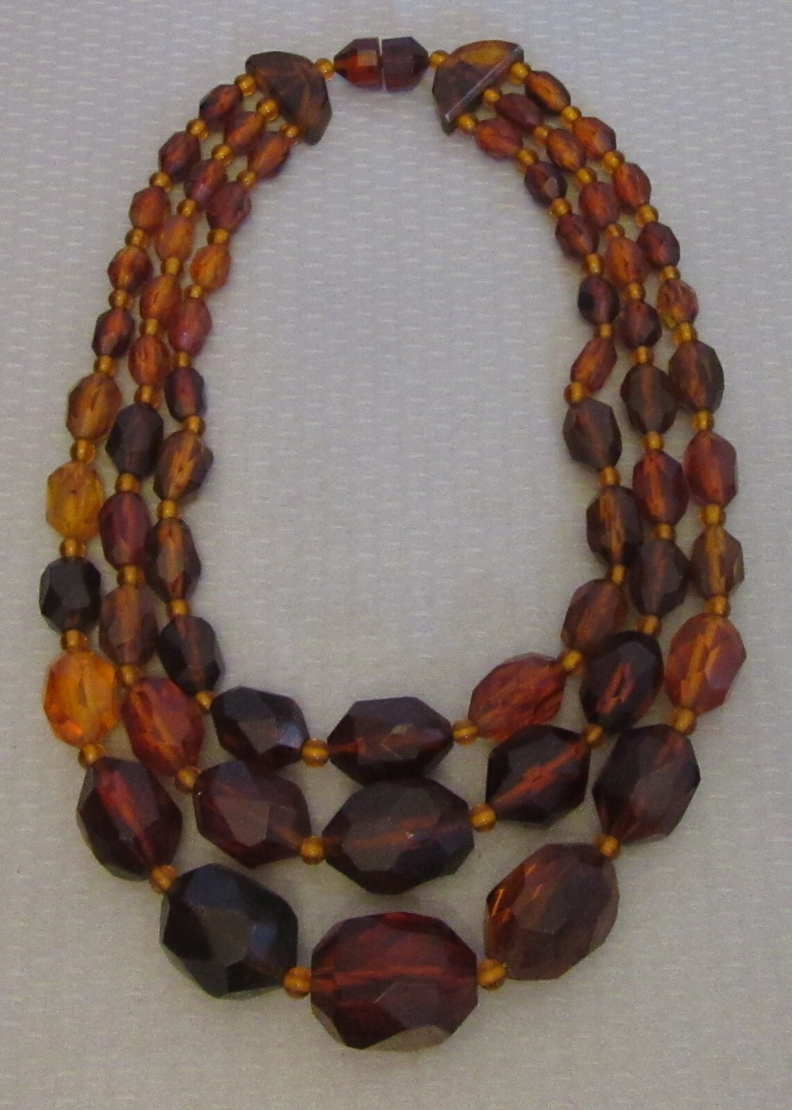 vintage Bakelite Bead Multicolor Clear Amber Triple Strand Necklace TESTED 153g