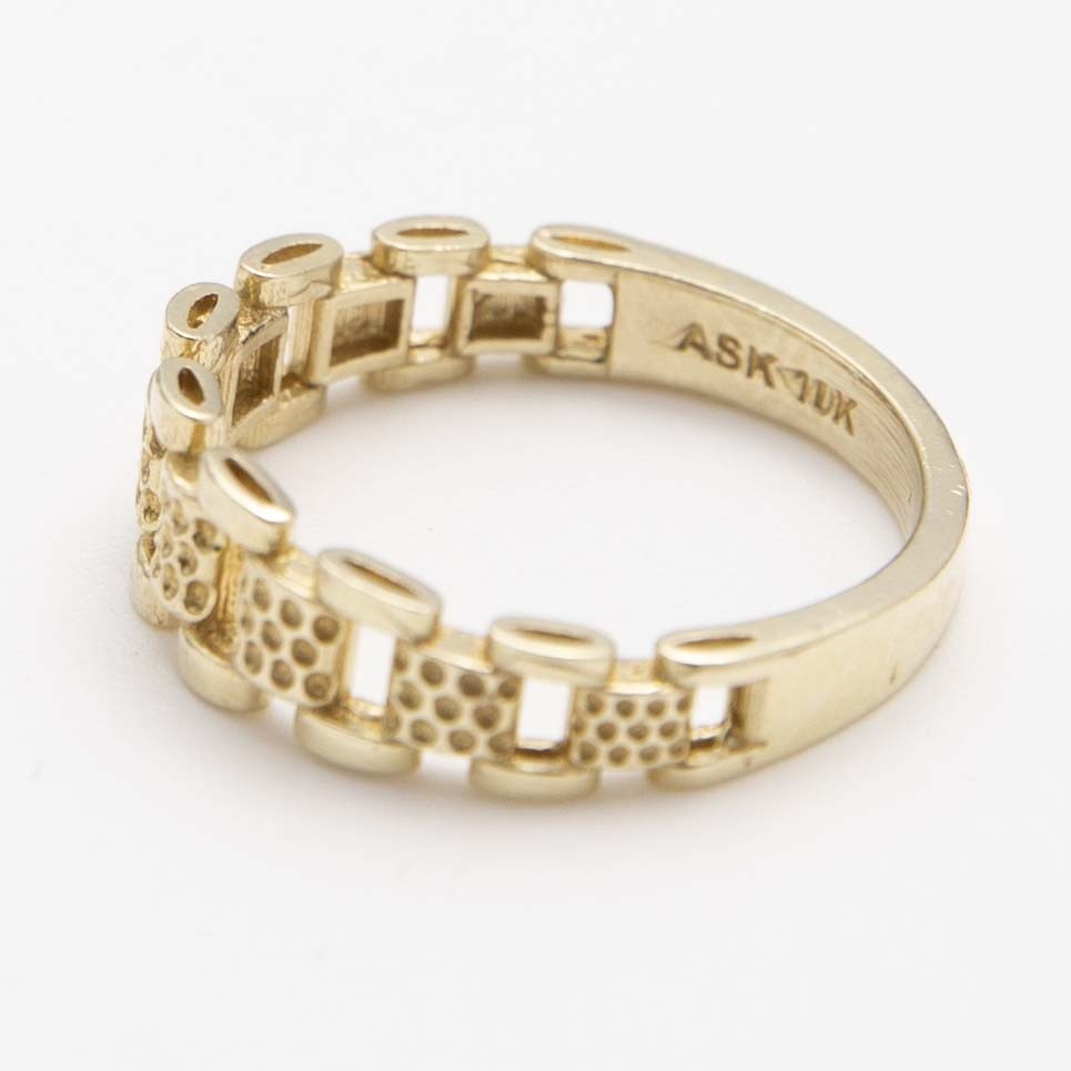 Railroad Link Ring Solid 10K Yellow Gold Size 6.5