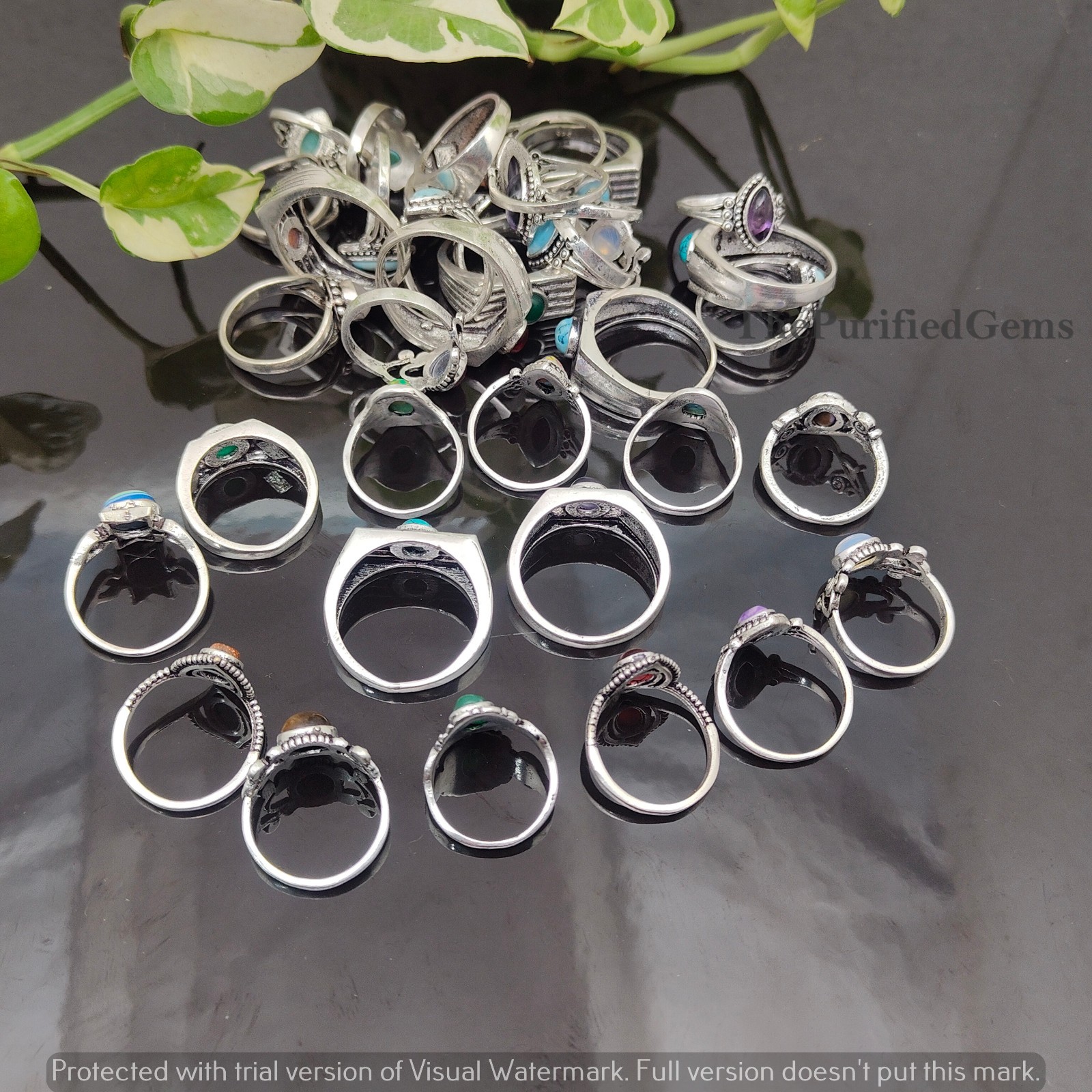 100Pcs Bulk Lot! Multi & Mix Gemstone Ring,925 Silver Plated Rings,Gift For Mom