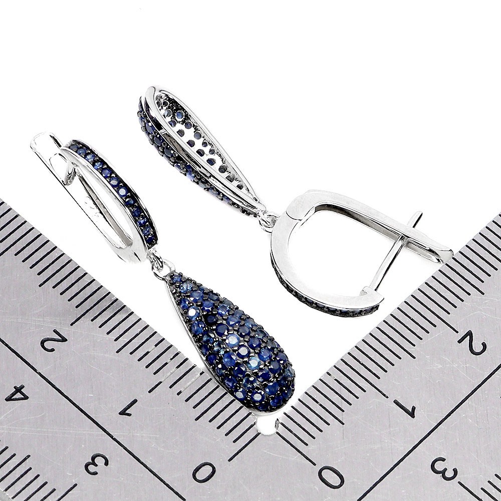 925 Sterling Silver Earrings Blue Sapphire Round Diamond Cut Gemstone Jewelry