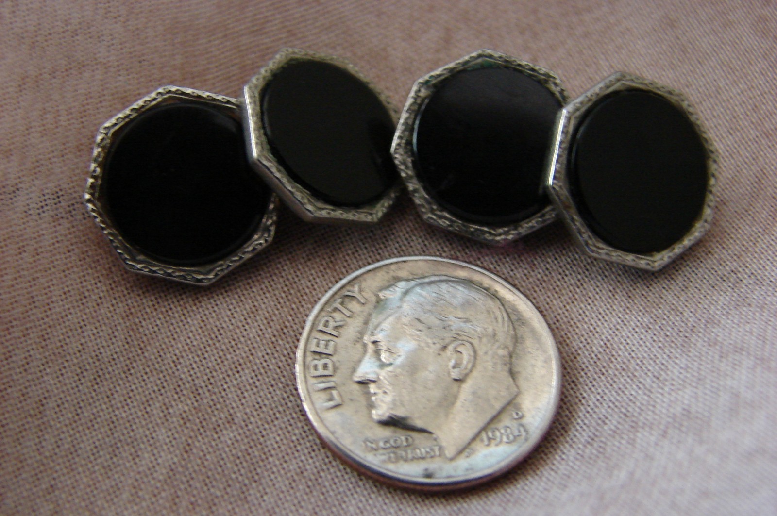 VINTAGE LARTER & SONS BLACK ONYX ROLLED GOLD CUFFLINKS