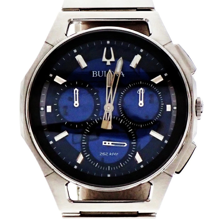 Bulova Curv 96A205 Men’s Quartz Chronograph Watch Blue Dial From Japan